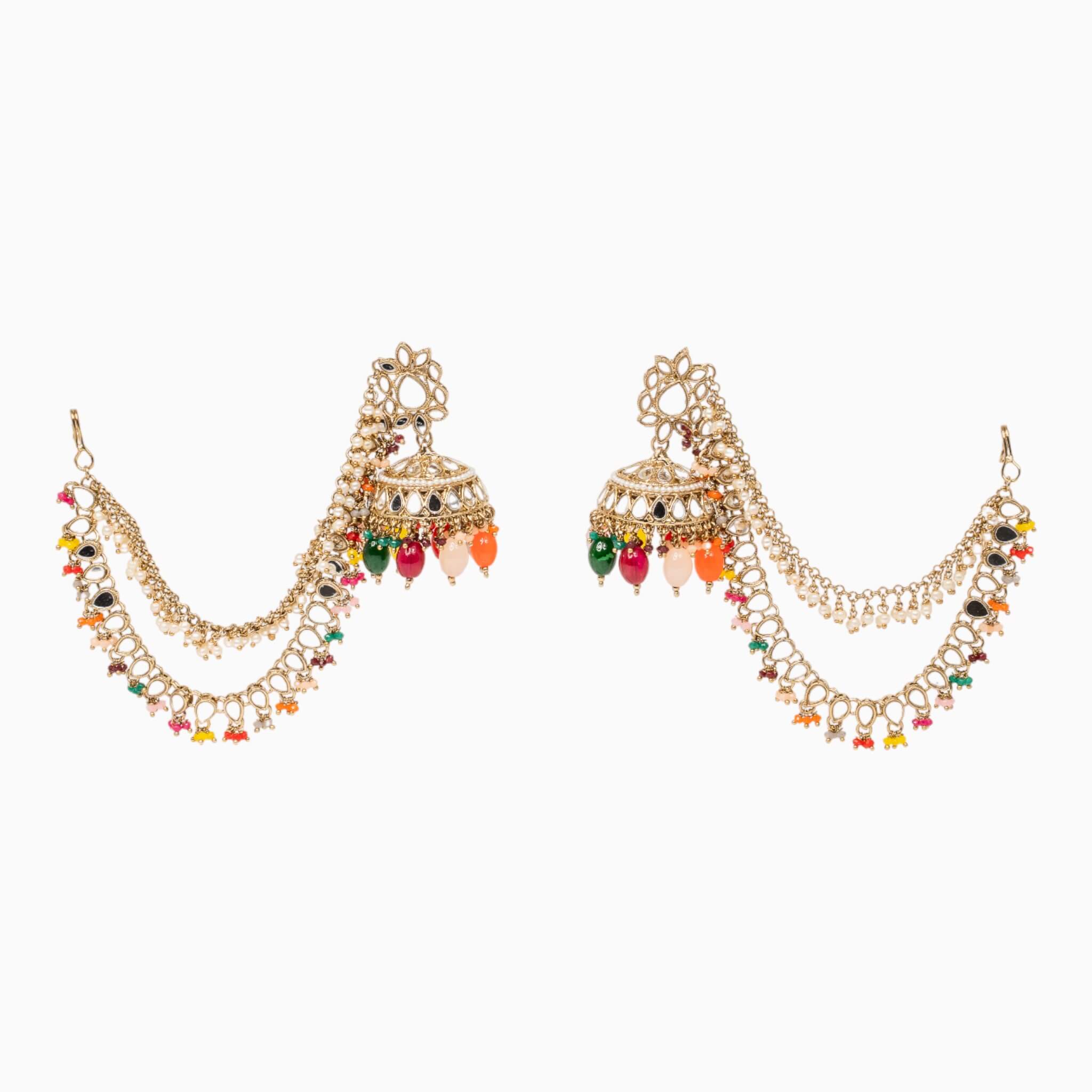 Mirror Jhumkie Earrings with Chain