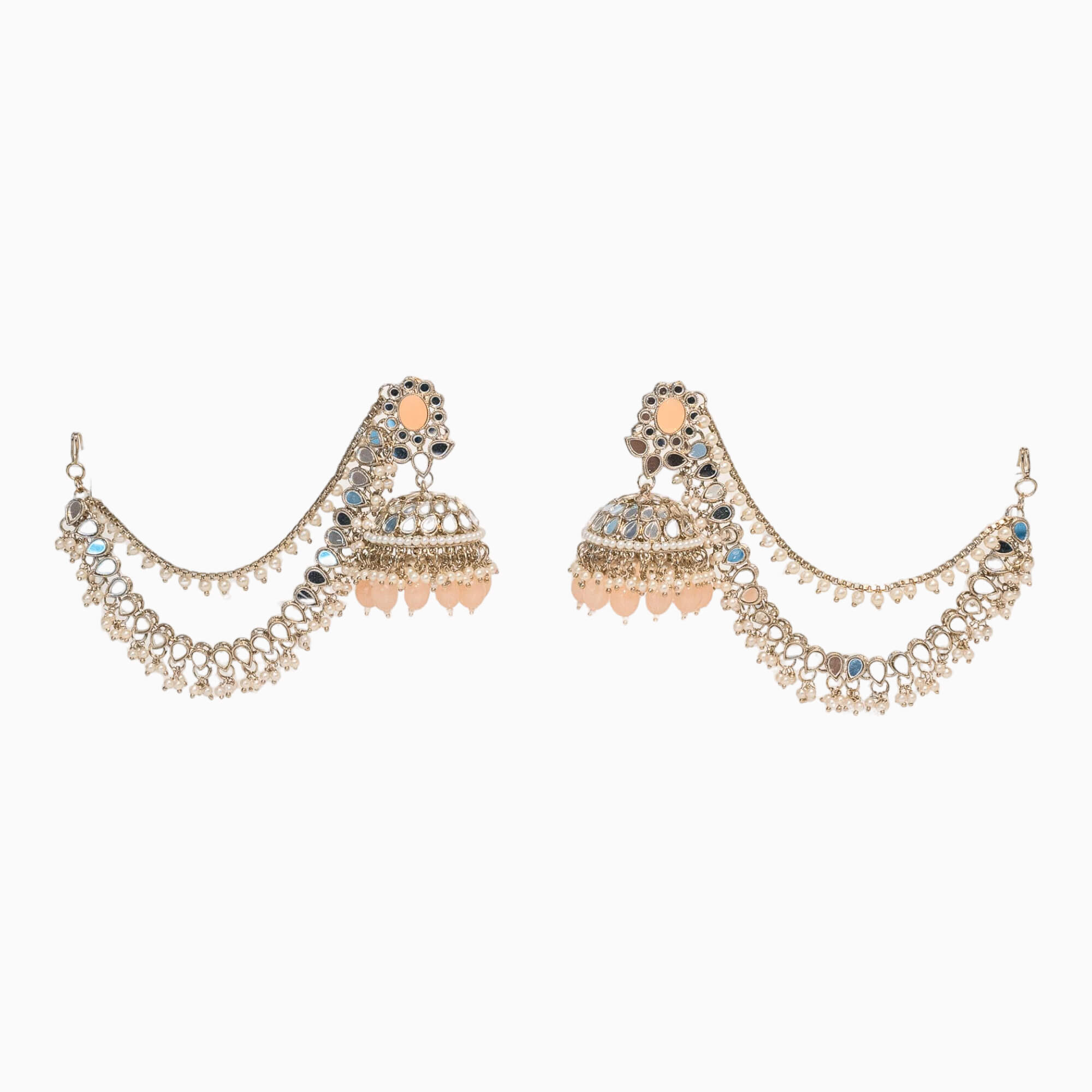 Mirror Jhumkie Earrings with Chain