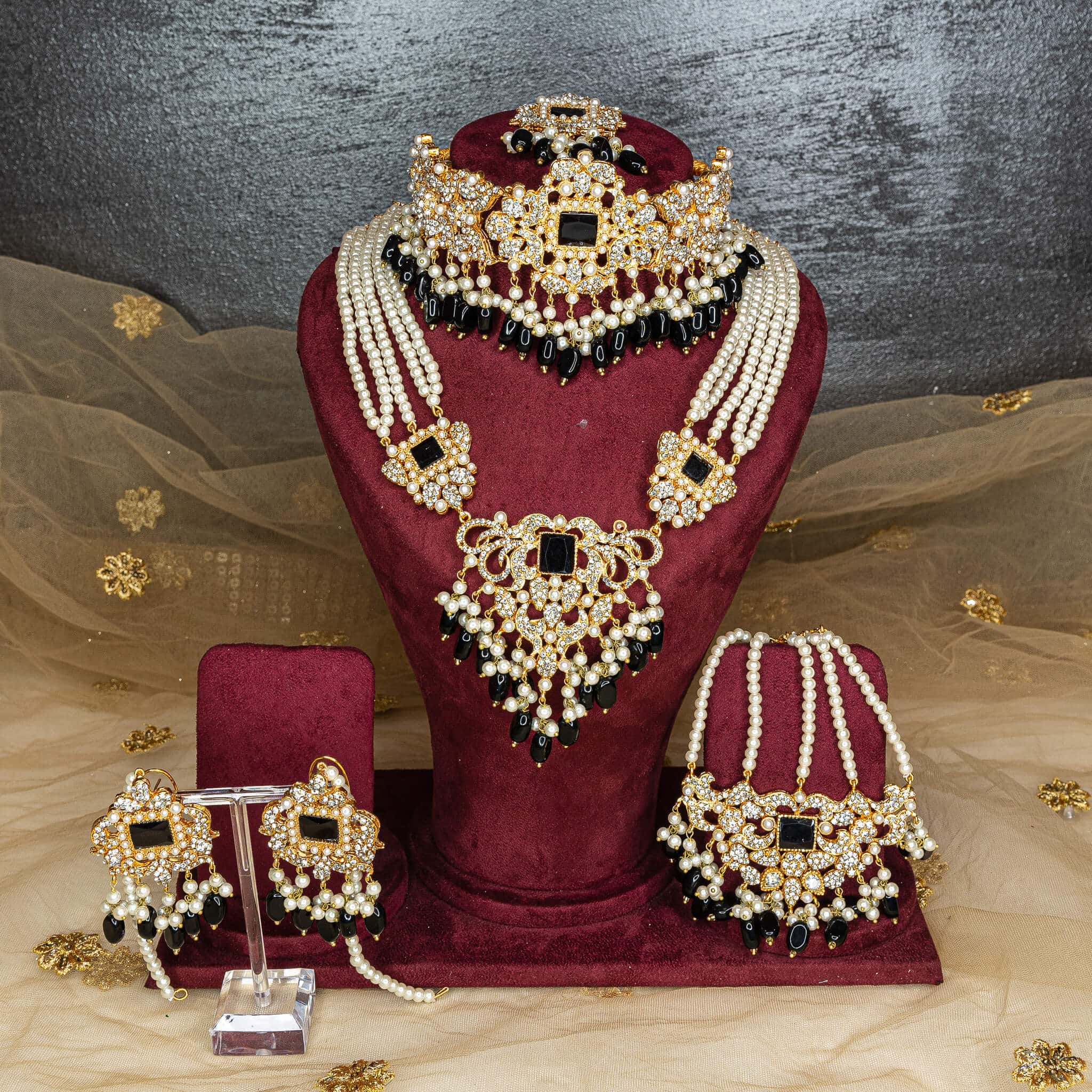 Begum Bridal Set - Black Gold White - MAHARANI
